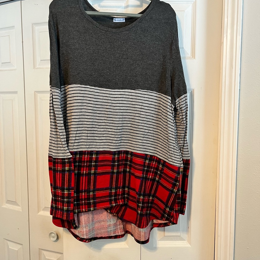 Striped and Plaid Long Sleeve Top